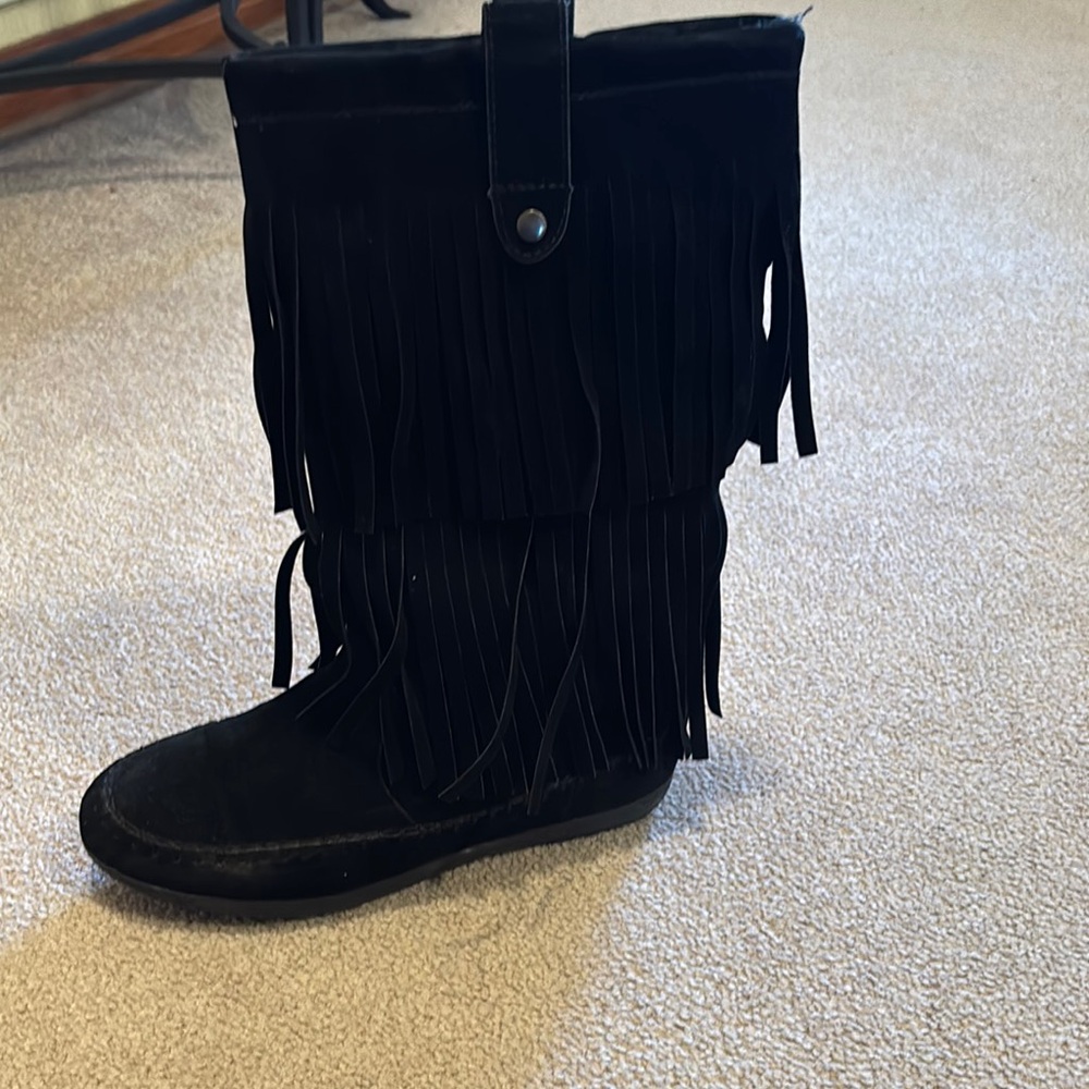 Black Fringe Women's Boots - Picture 2 of 3